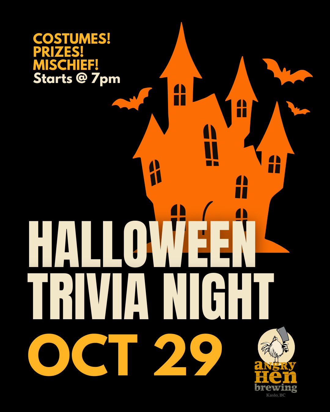 HALLOWEEN TRIVIA NITE @ ANGRY HEN BREWING - October 29th @ 7pm!